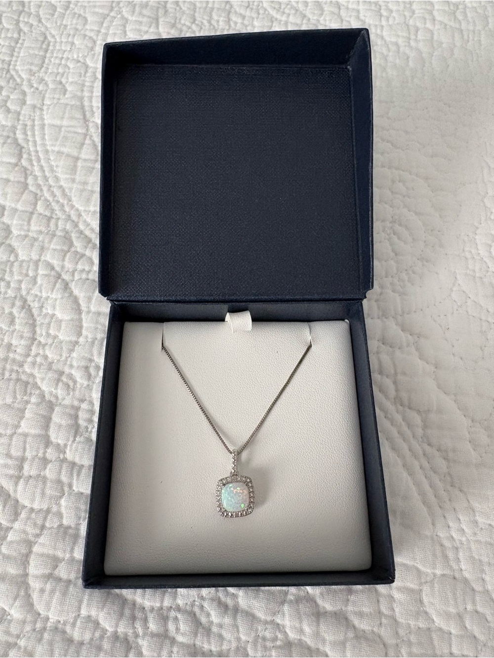 Sterling Silver Opal Halo Pendant Necklace - White Opal